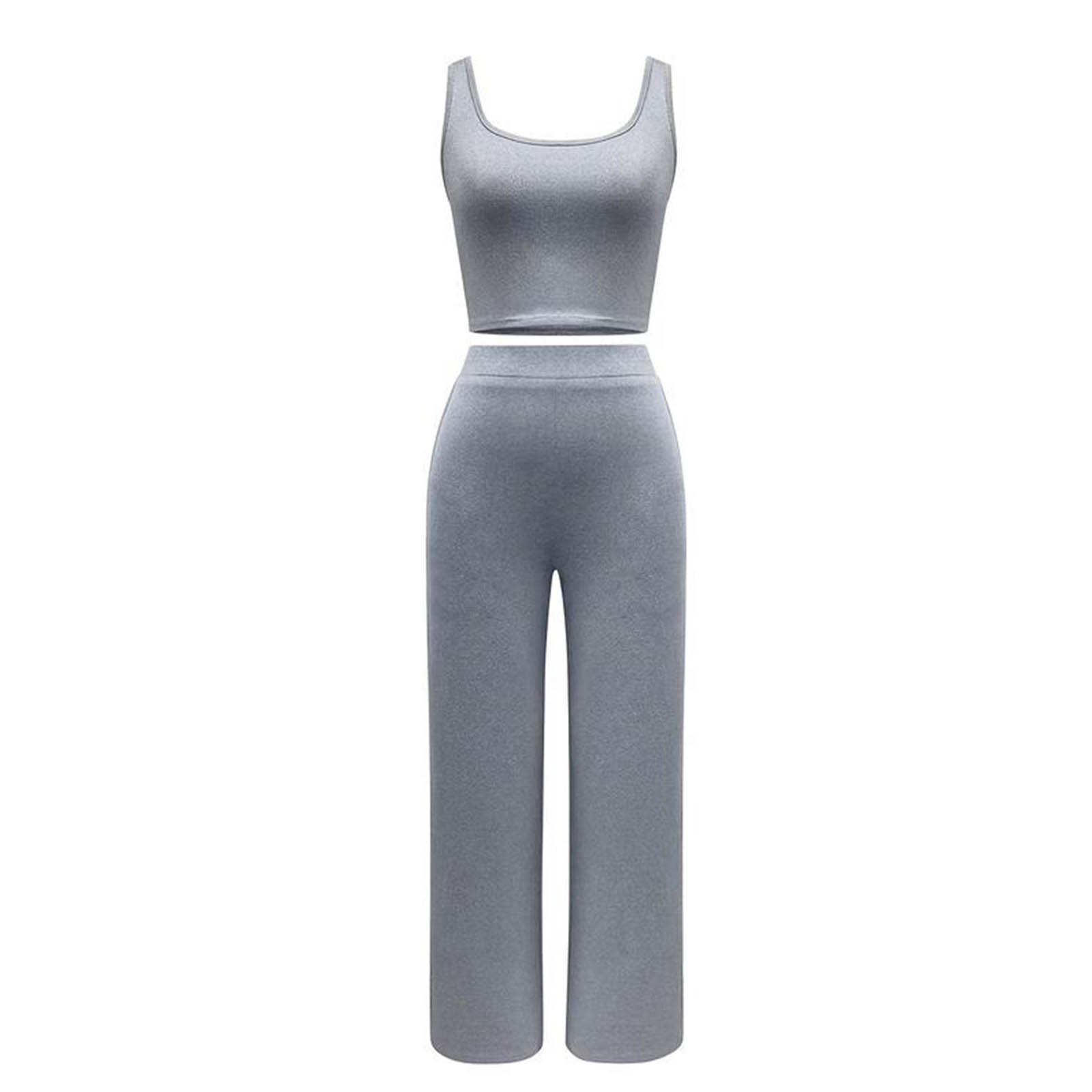 thumbnail image 4 of Conjunto de verano de 2 piezas para mujer: top corto sin mangas y pantalones anchos, tejido espaciador, cordón elástico, tallas S-XXXL para vacaciones, 4 of 6